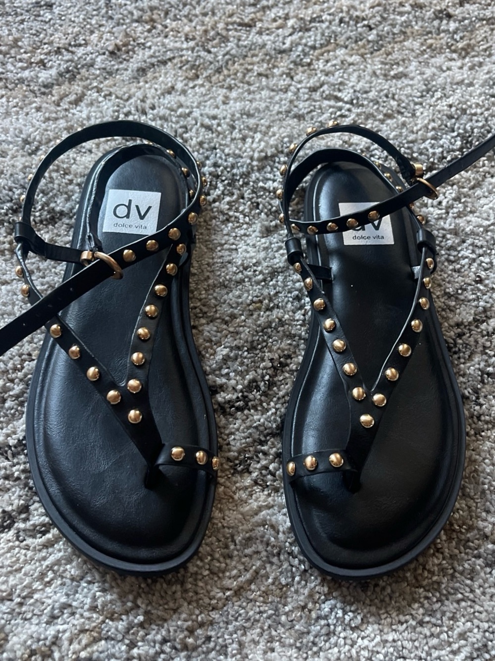 Dolce Vita Black Studded T-Strap Sandals